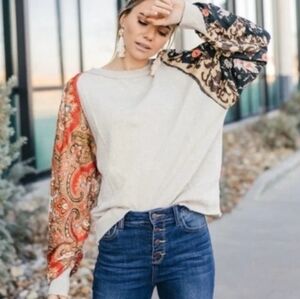 Free People Patchwork Long Sleeve Pullover.